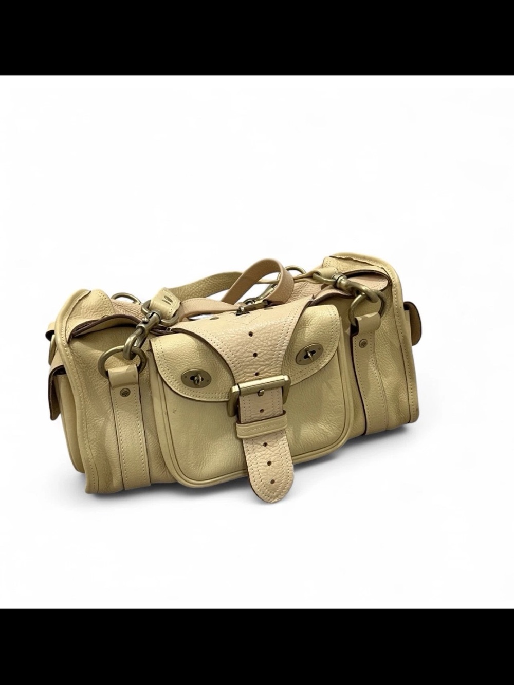 Mulberry Cream Leather Shoulder Bag with Buckle Detail